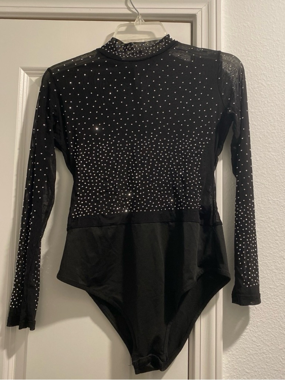 Black long sleeve leotard with silver beads
